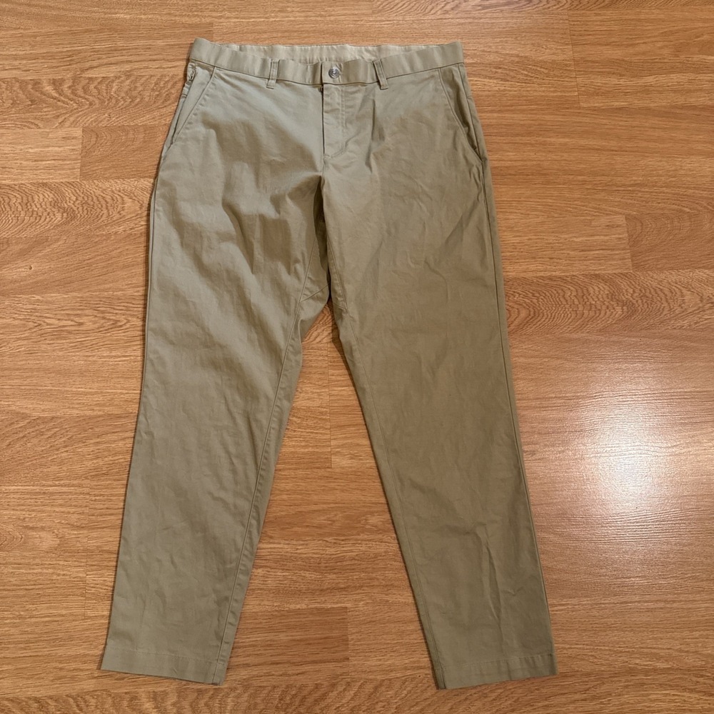 Fabletics Pants Men's Beige 35x32 (36x29) Flat Front Chino‎ Tapered Leg Stretch